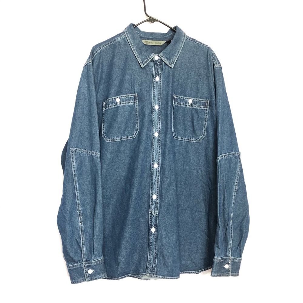 Harley Davidson Long Sleeve Denim Blue Shirt. Size XL. Classy Rare
